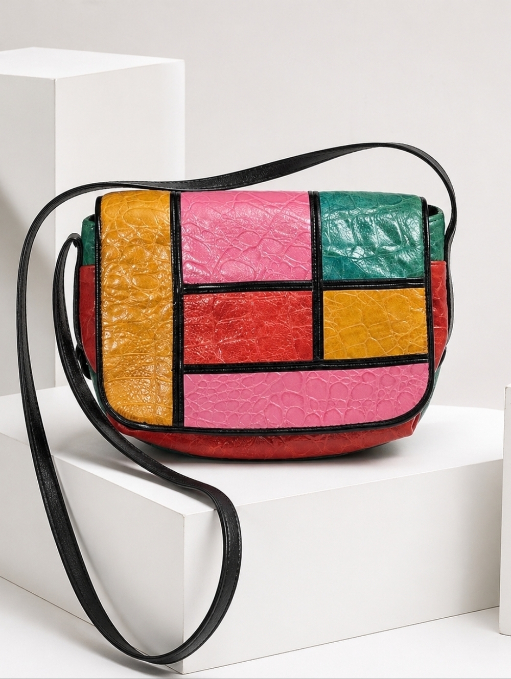 Sharif USA Patchwork Leather Crossbody Vintage Colorblock